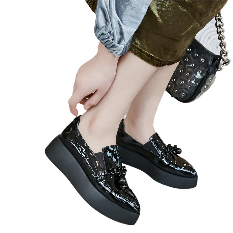 Cowhide Patent Leather Chain Loafers