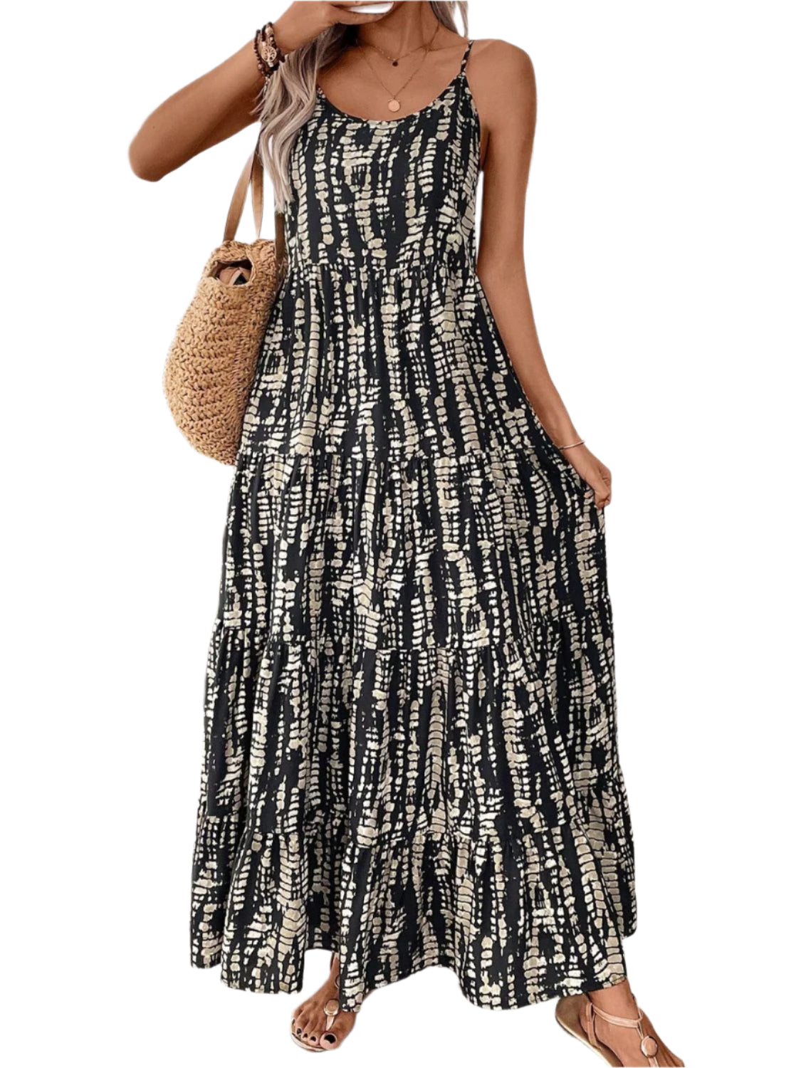 Printed Scoop Neck Maxi Cami Dress