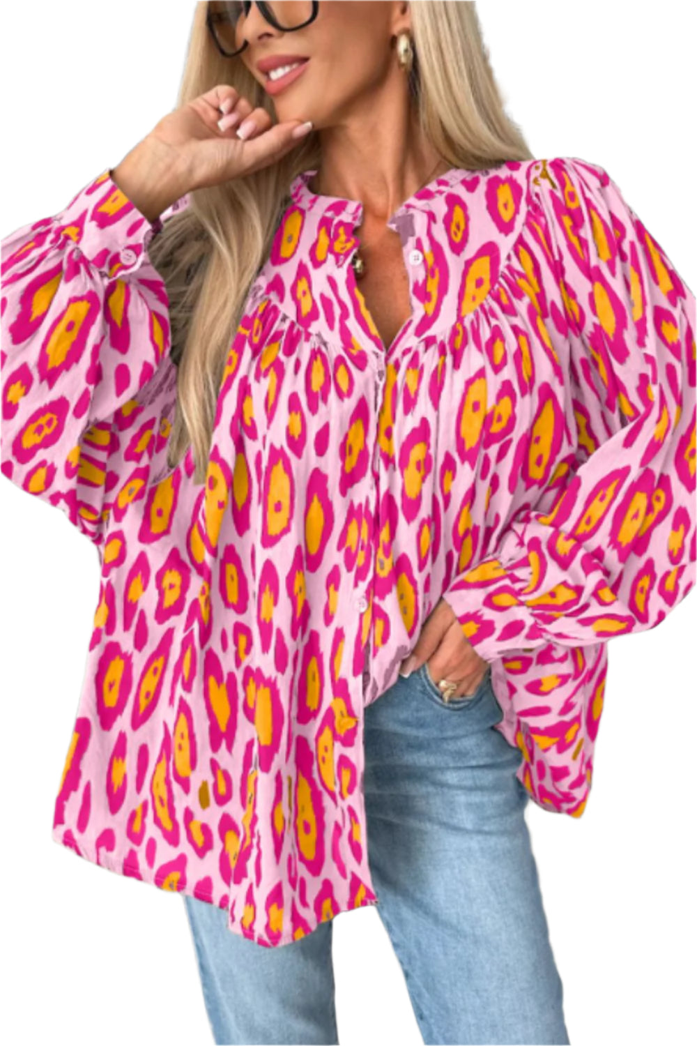 Leopard Print Button Down Long Sleeve Shirt