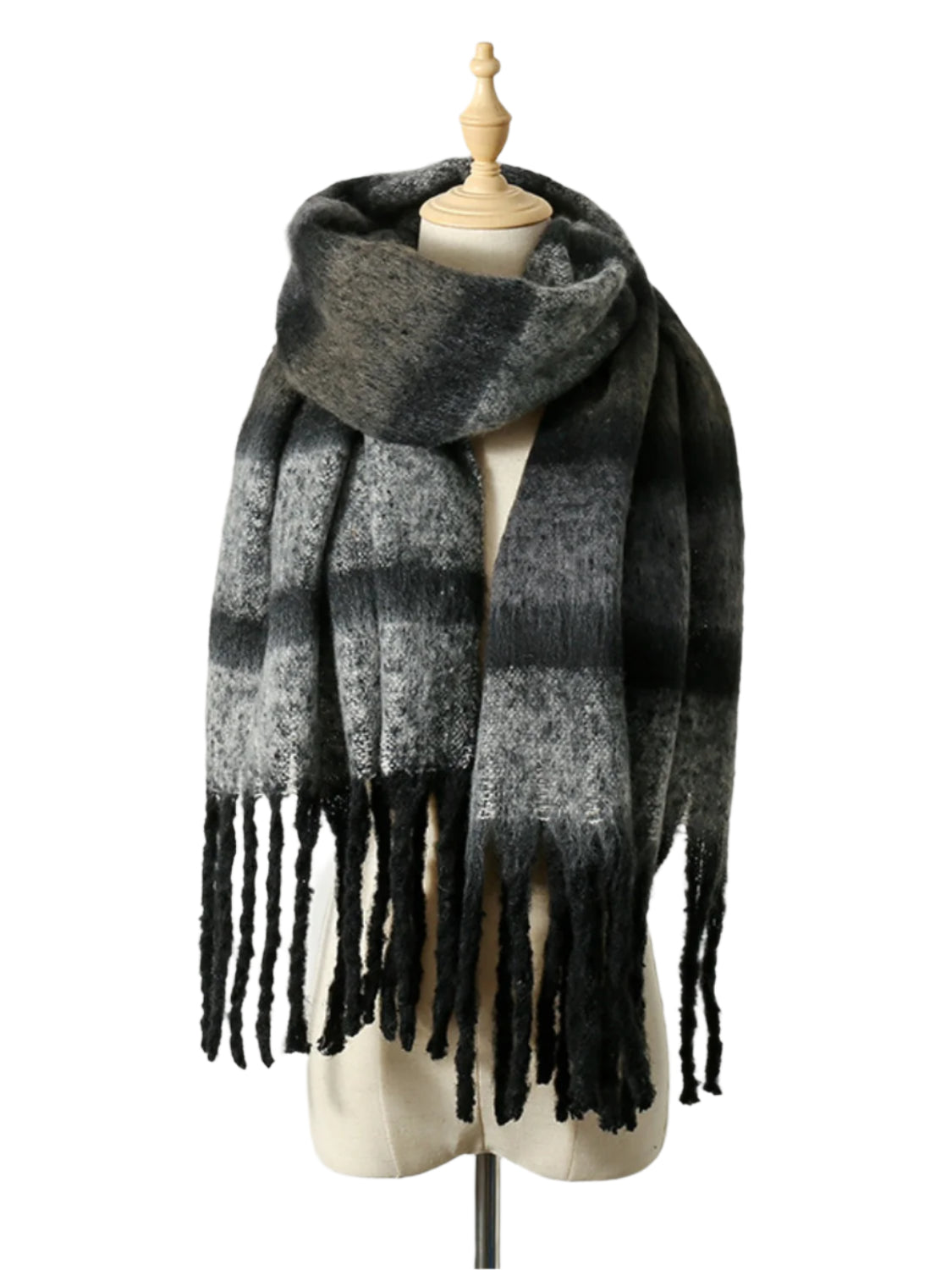 Fringe Color Block Polyester Scarf