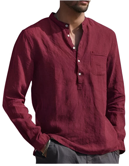 Long Sleeve Men's Linen Solid Color Shirt
