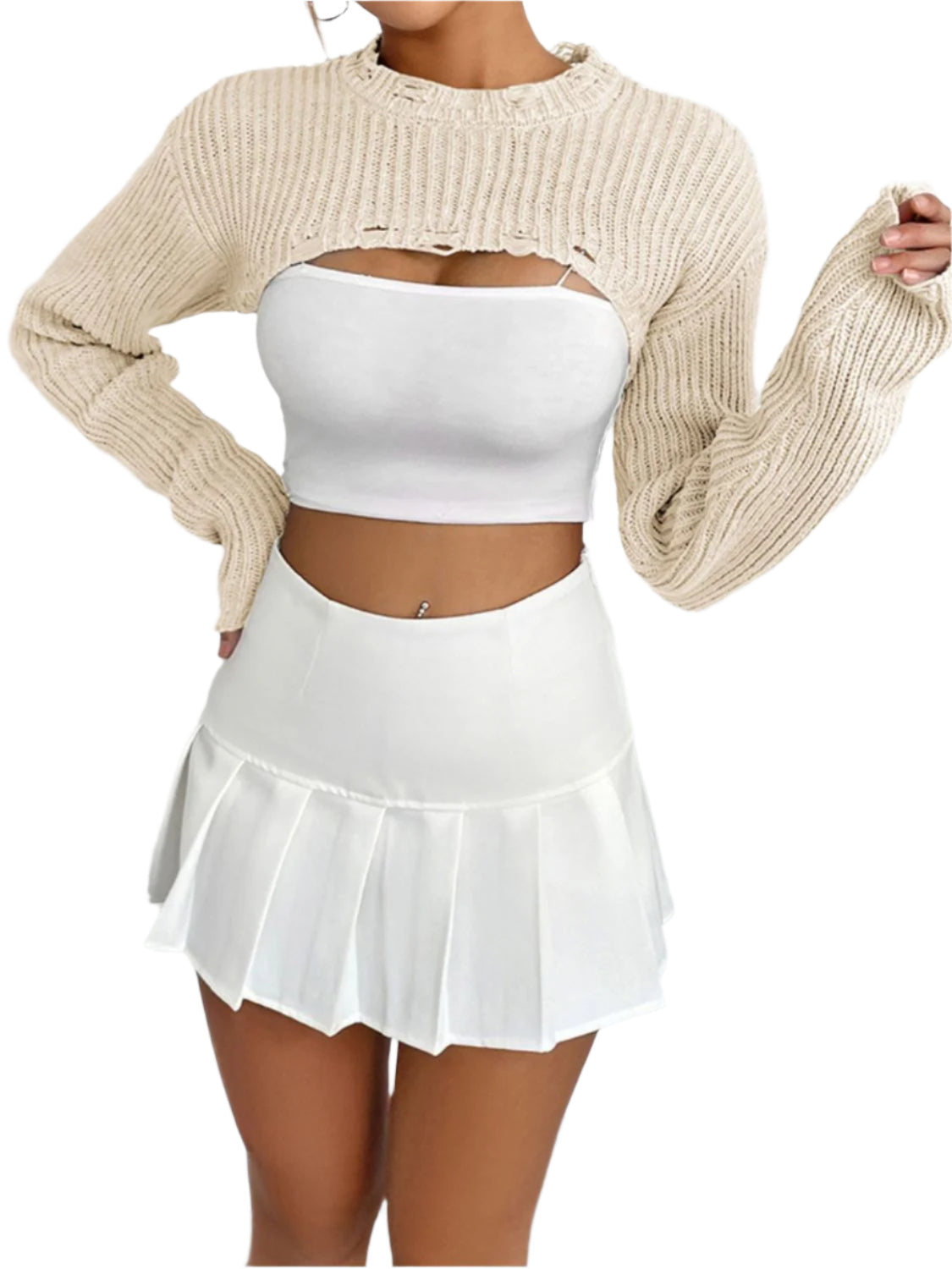 Distressed Long Sleeve Cropped Sweater