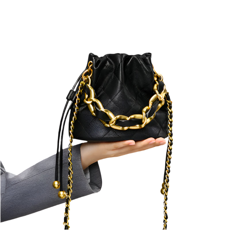 Genuine Leather Embellished Bucket Bag