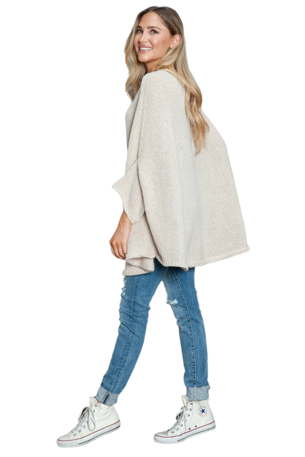 Round Neck Batwing Sleeve Sweater