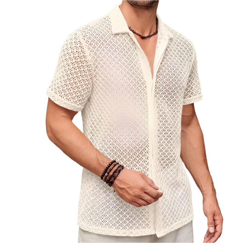 Men's Short Sleeve Mesh Button Down Shirt