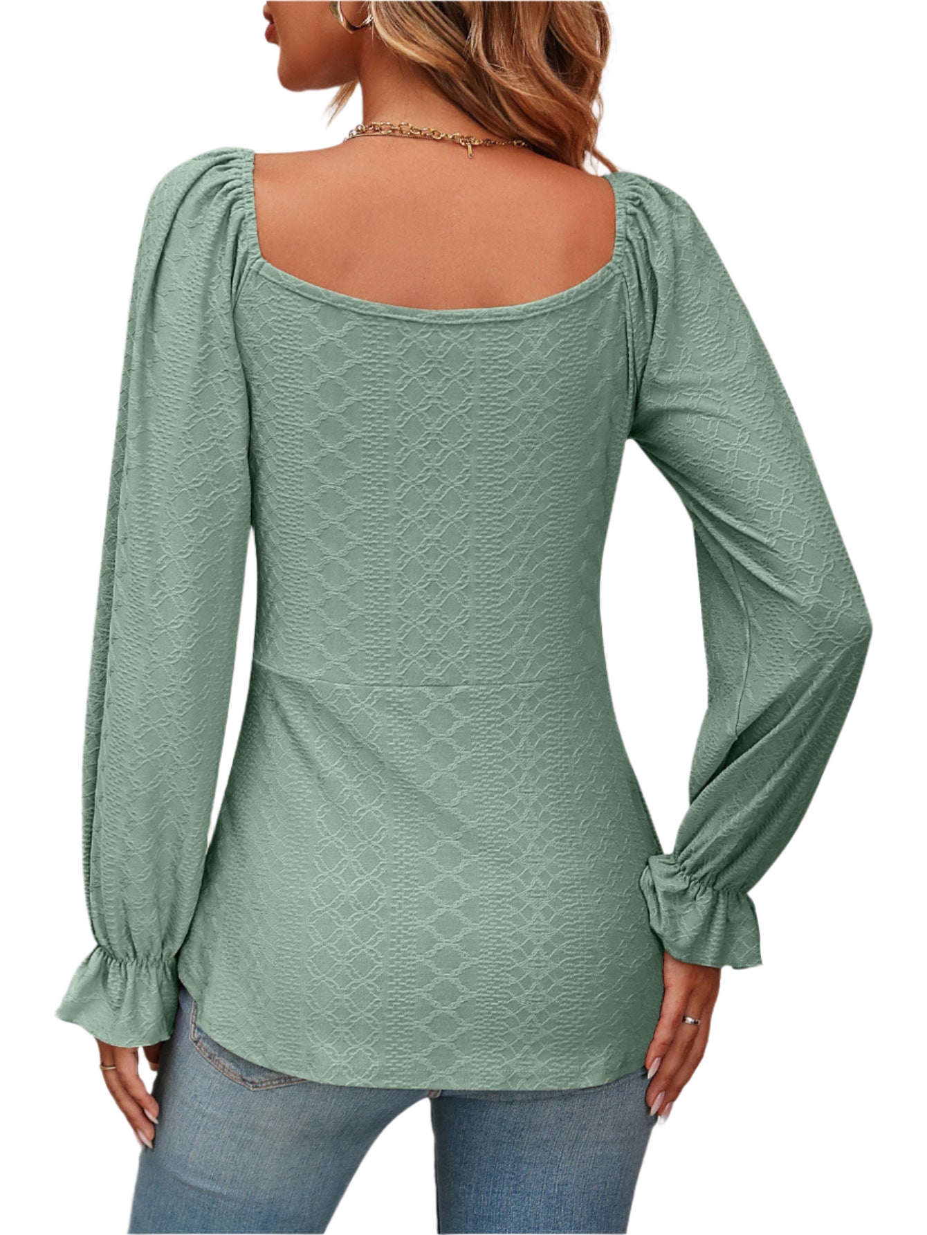 Mandy Tie Front V-Neck Puff Sleeve Blouse