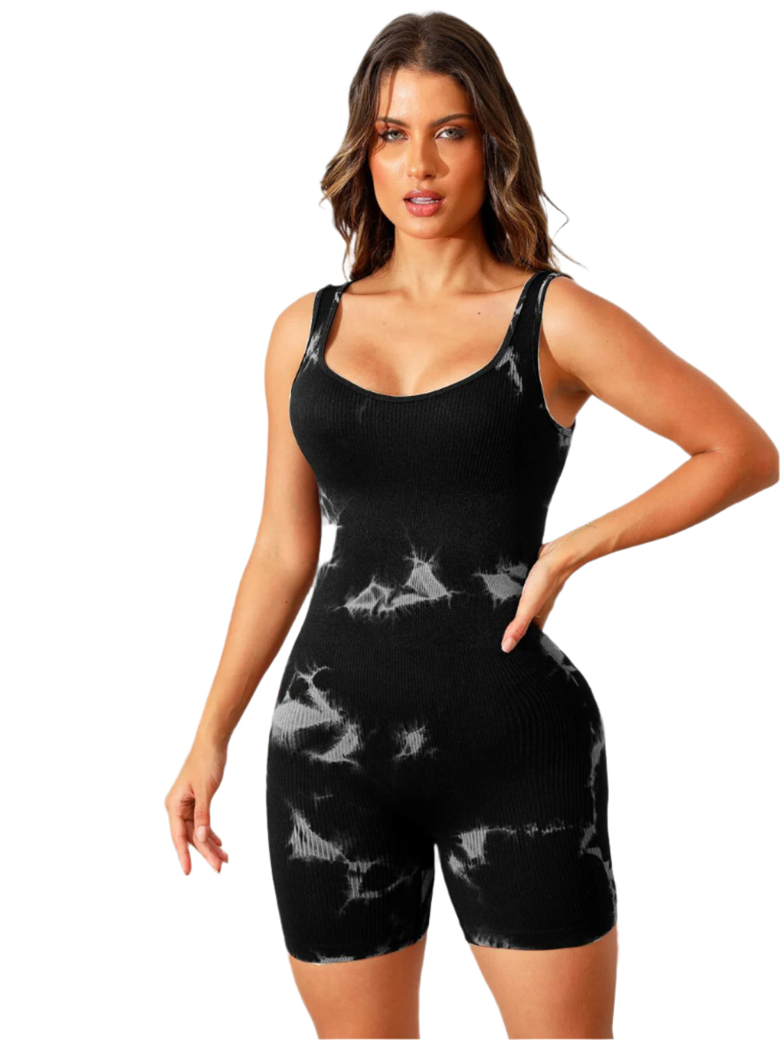 Tie-Dye Wide Strap Active Romper