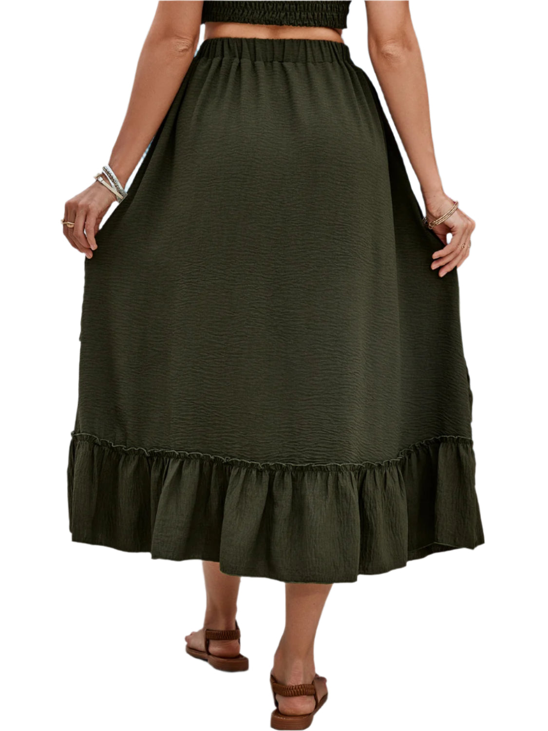 Honey Ruffled Elastic Waist Midi Skirt