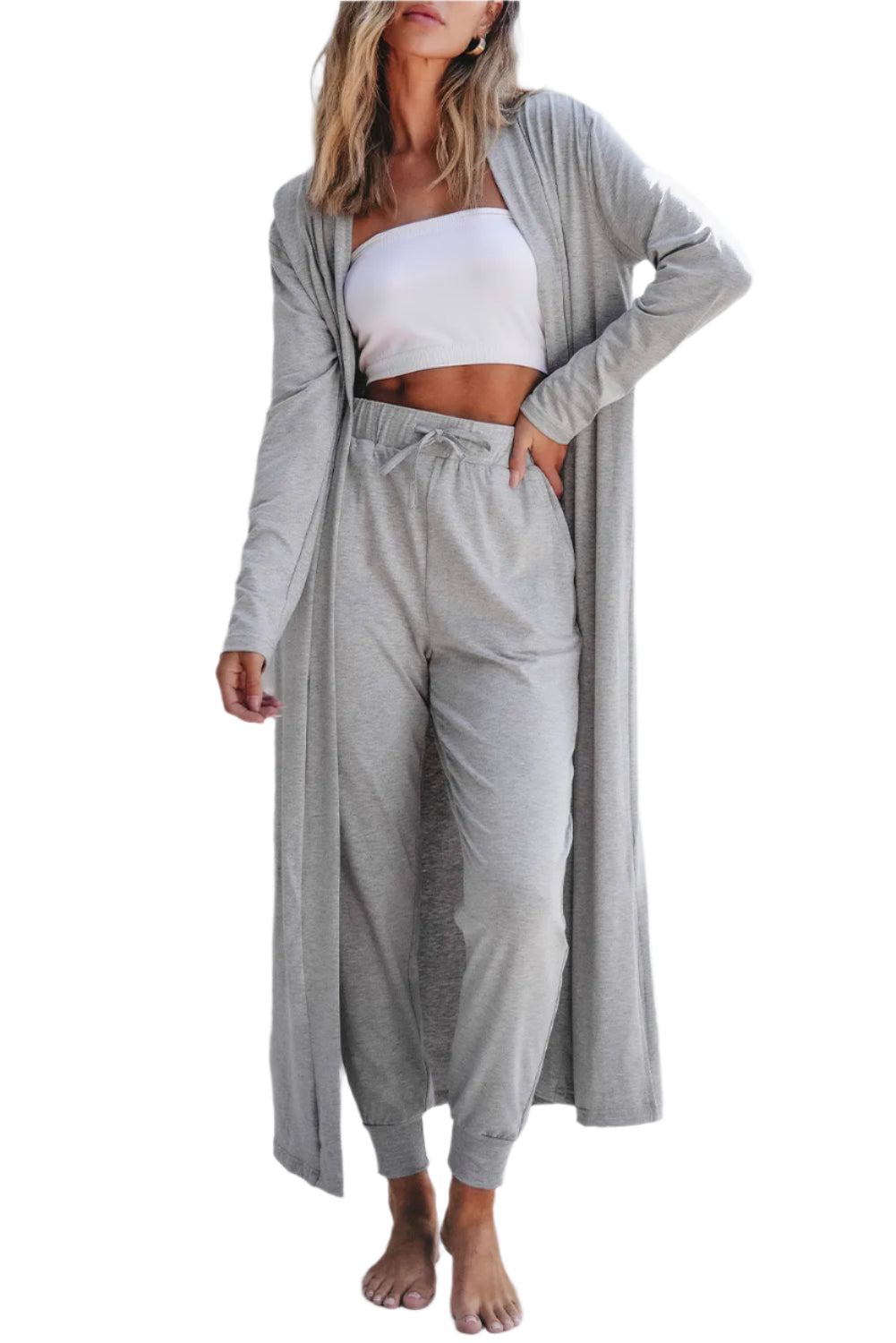 Open Front Long Sleeve Cardigan and Pants Lounge Set