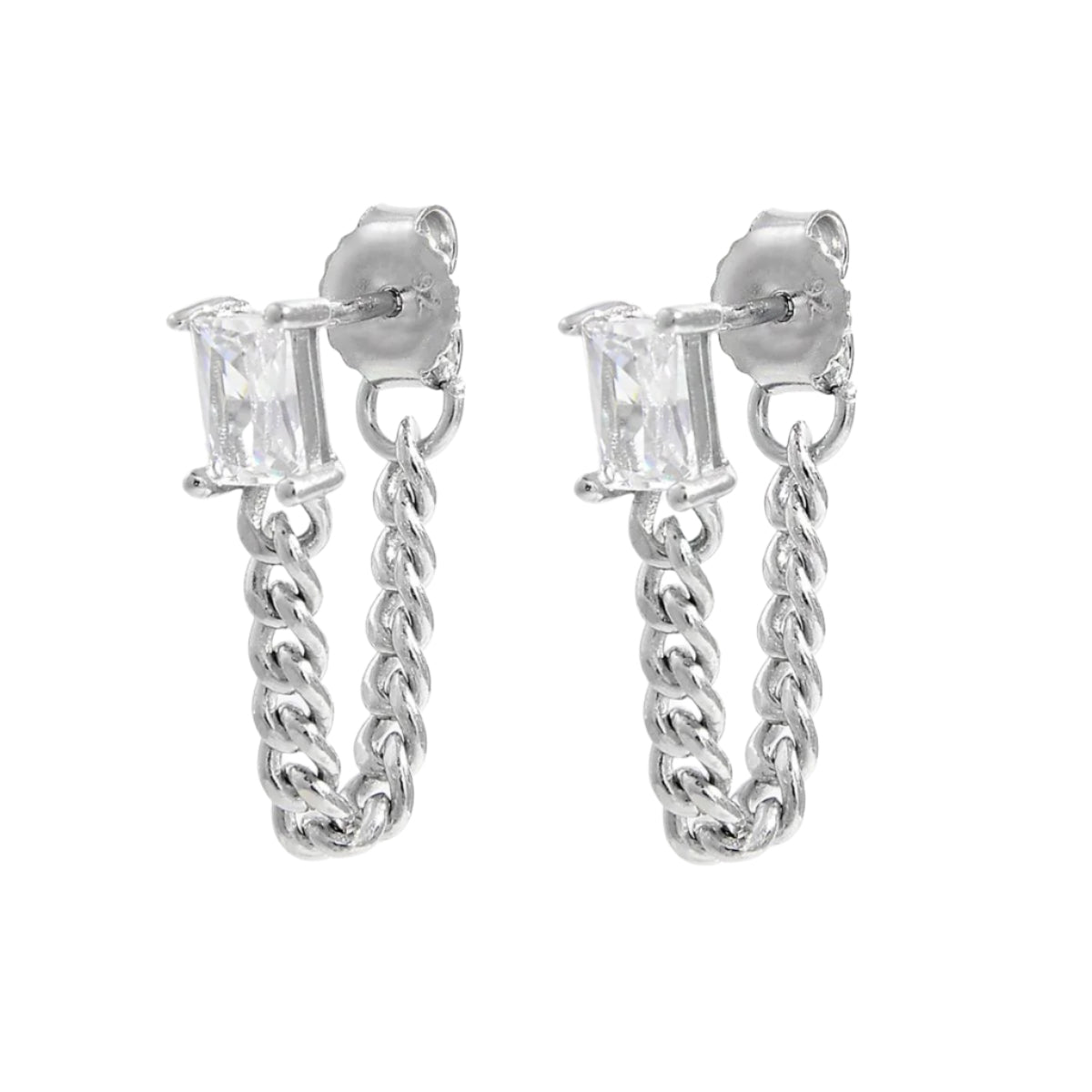 925 Sterling Silver Zircon Chain Earrings