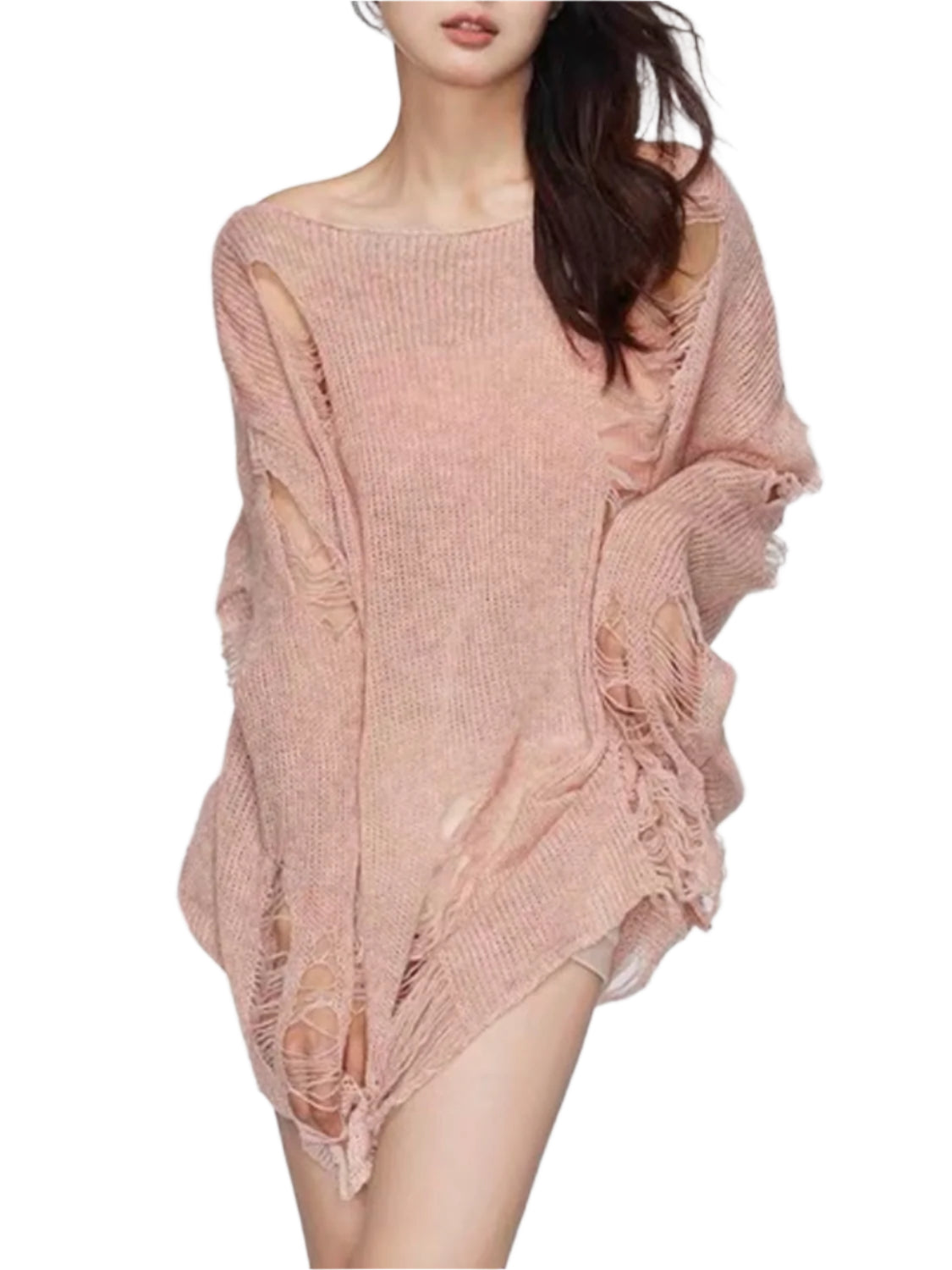 Distressed Boat Neck Knit Cover Up