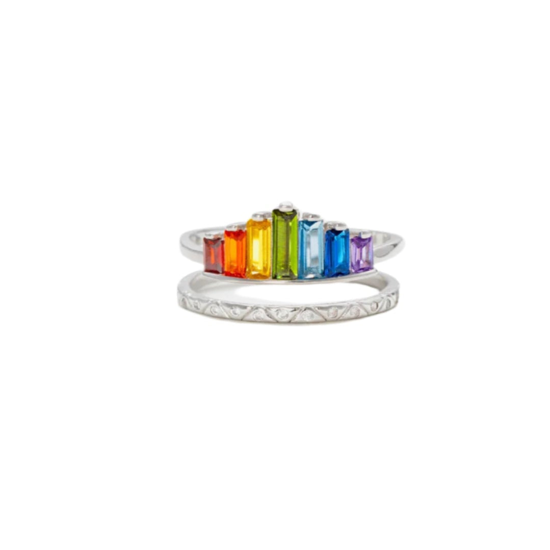 Rainbow Zircon 925 Sterling Silver Double-Layered Ring