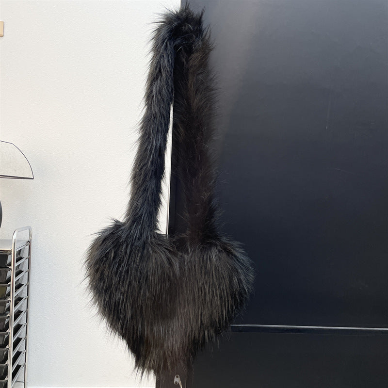 Faux Fur Big Heart Crossbody Bag