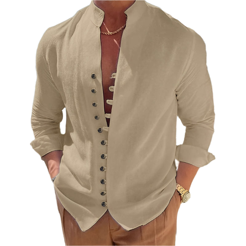 Men's Button Design Long-sleeved Shirt