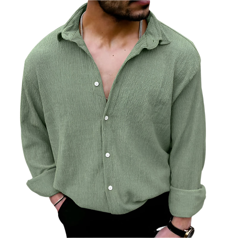 Men's Wrinkle Linen Button Down Collard Shirt