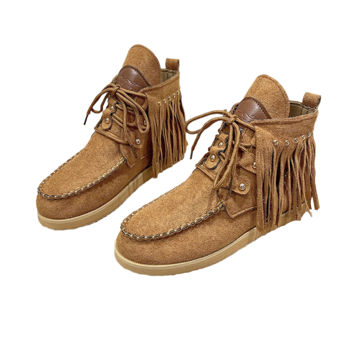 Fringe Studded Round Toe Canvas Boots