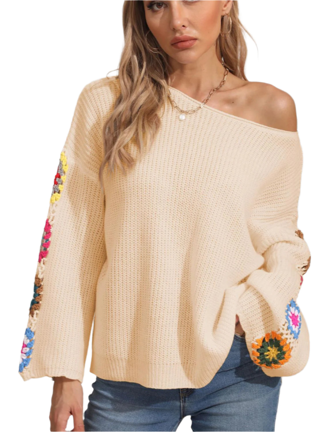 Crochet Flower Long Sleeve Sweater