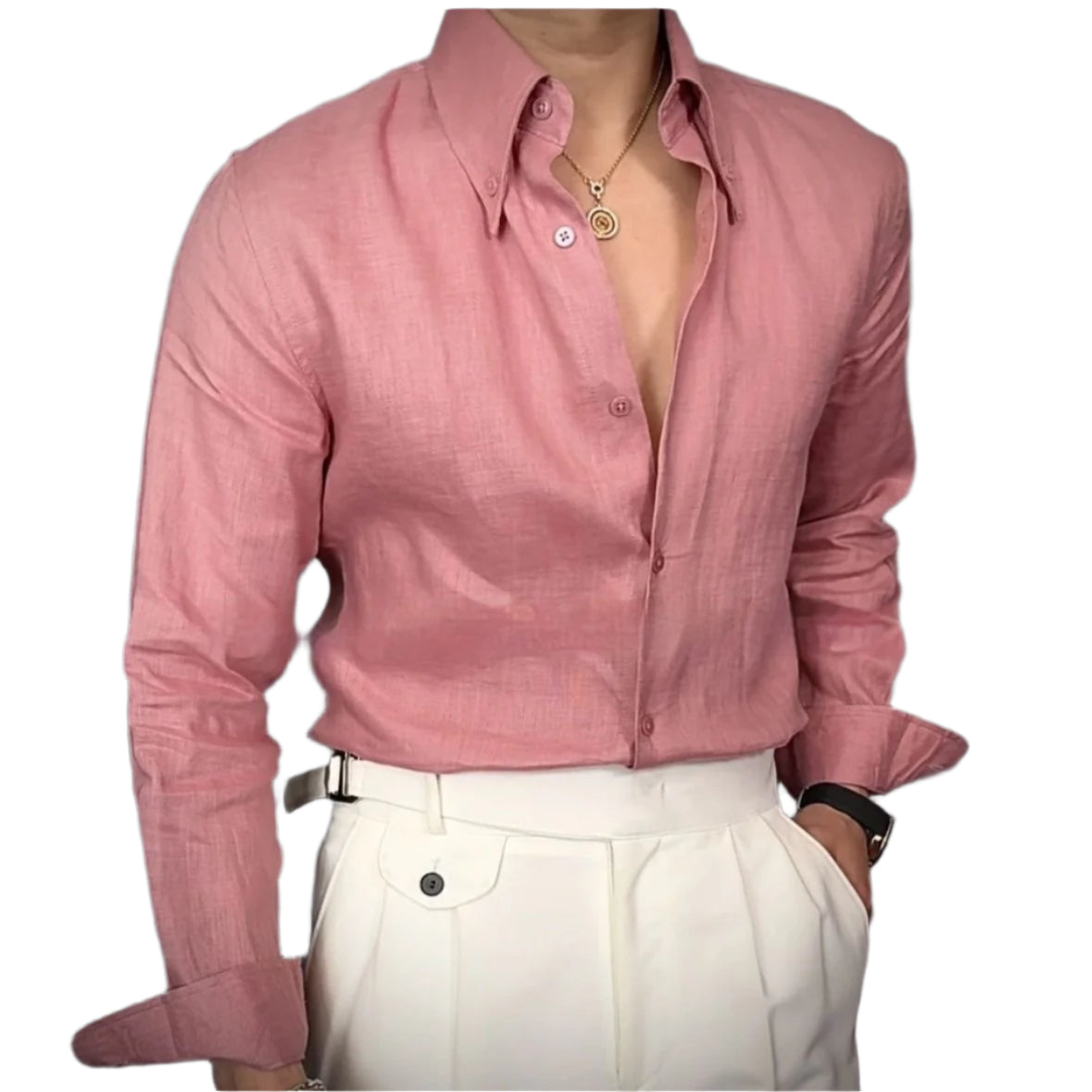 Linen Men's Slim Fit Breathable Button Down Collard Shirt