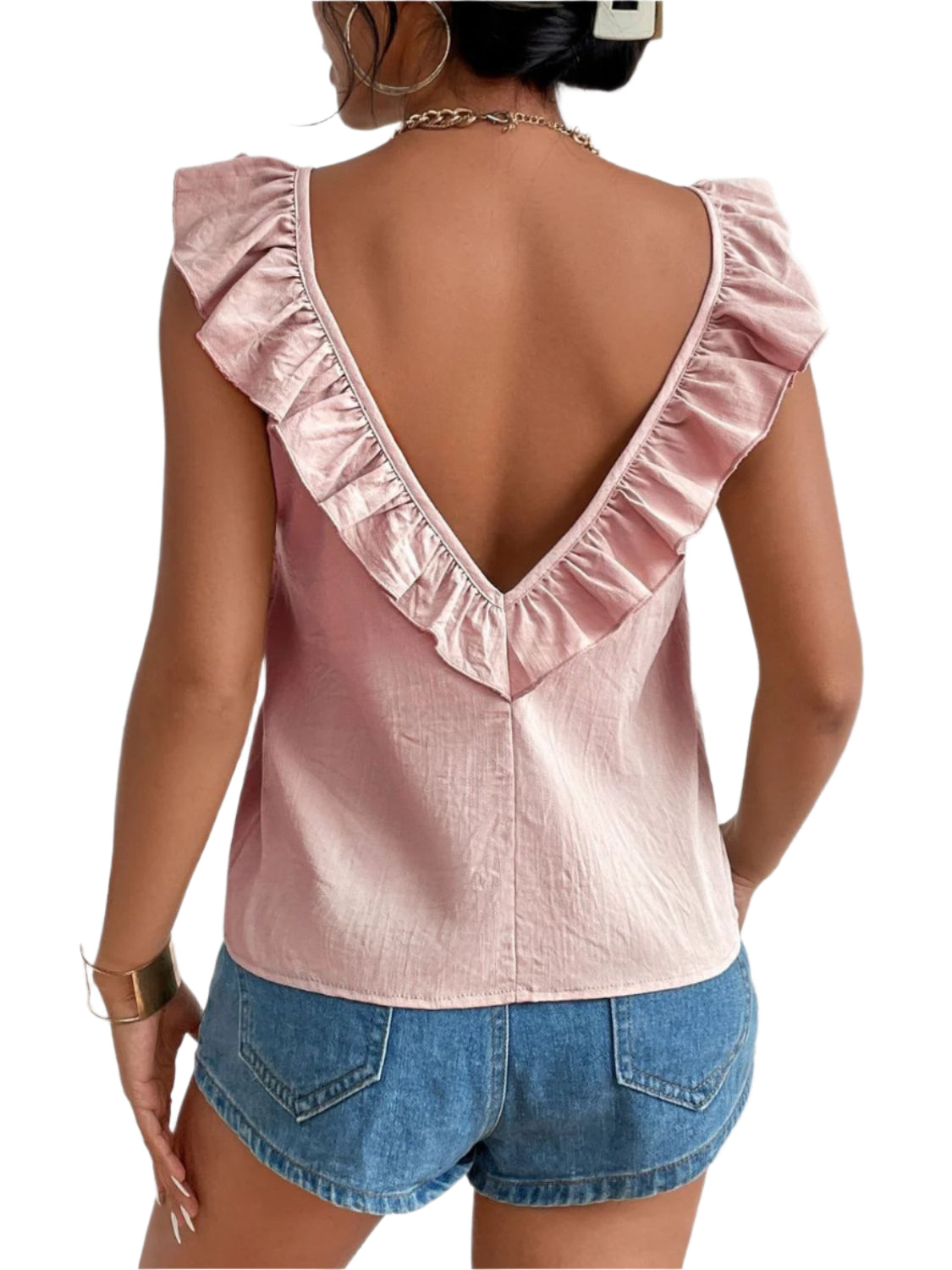 Backless Ruffled Scoop Neck Tank