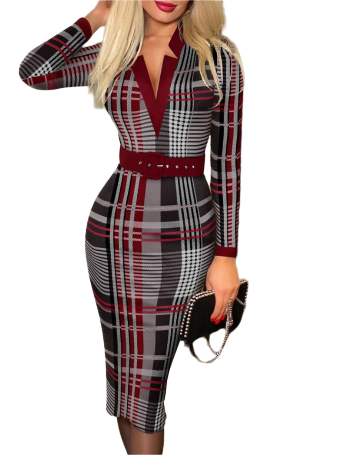 Printed Notched Long Sleeve Wrap Dress