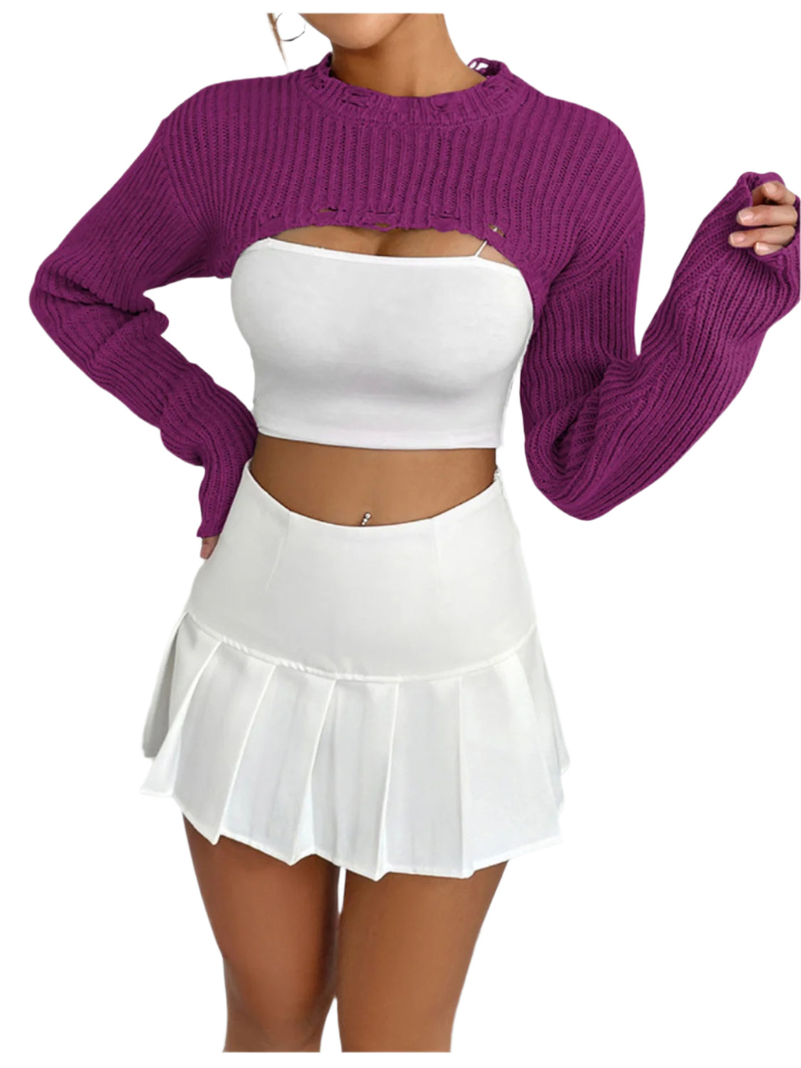 Distressed Long Sleeve Cropped Sweater