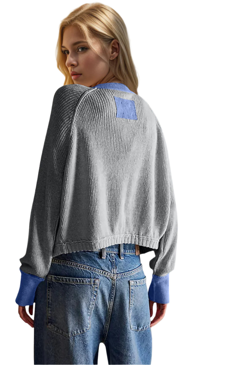 Double Take Contrast Button Up Long Sleeve Cardigan