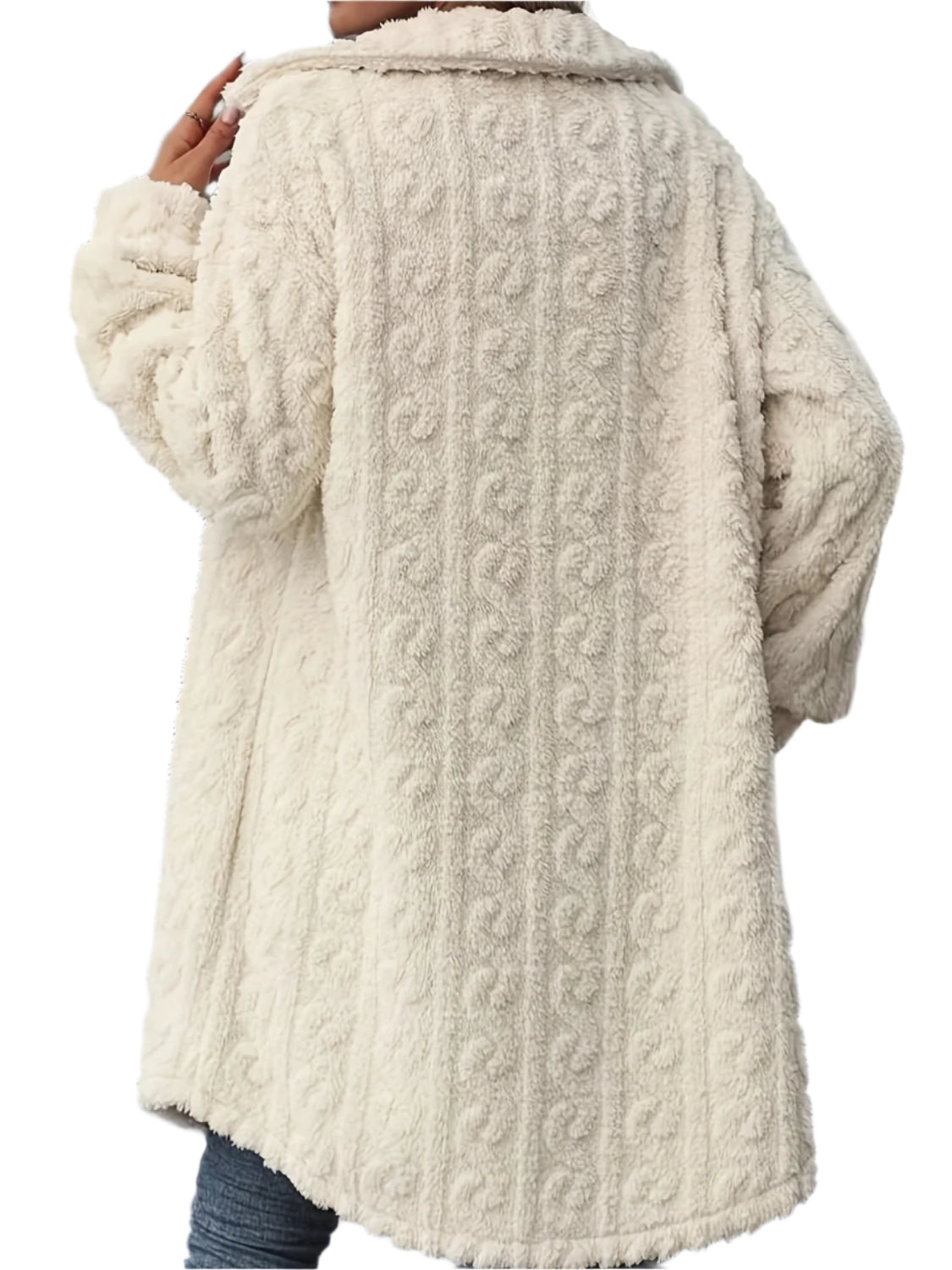 Fuzzy Button Up Long Sleeve Longline Coat