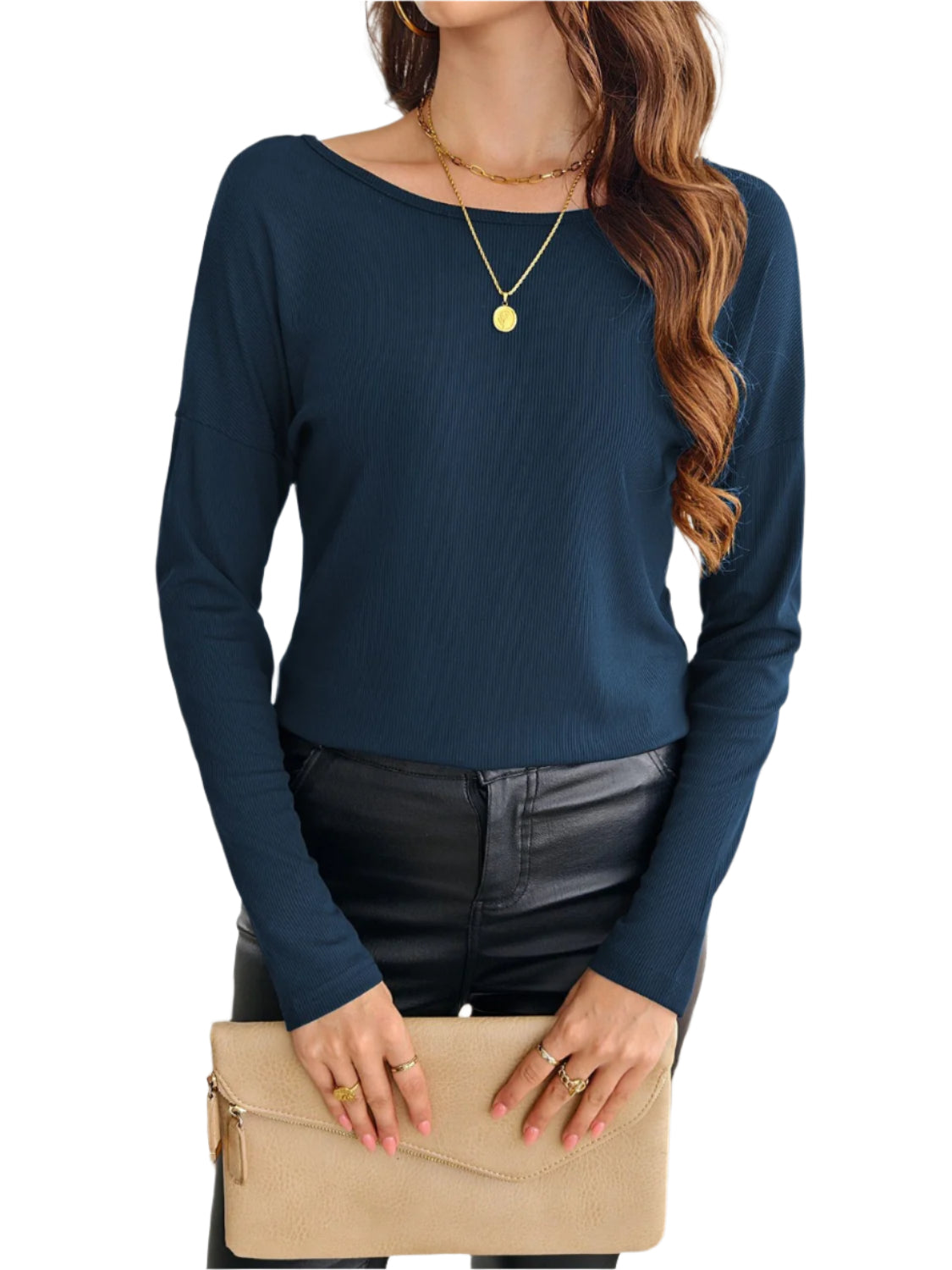 Lace Detail Butterfly Back Round Neck Long Sleeve T-Shirt