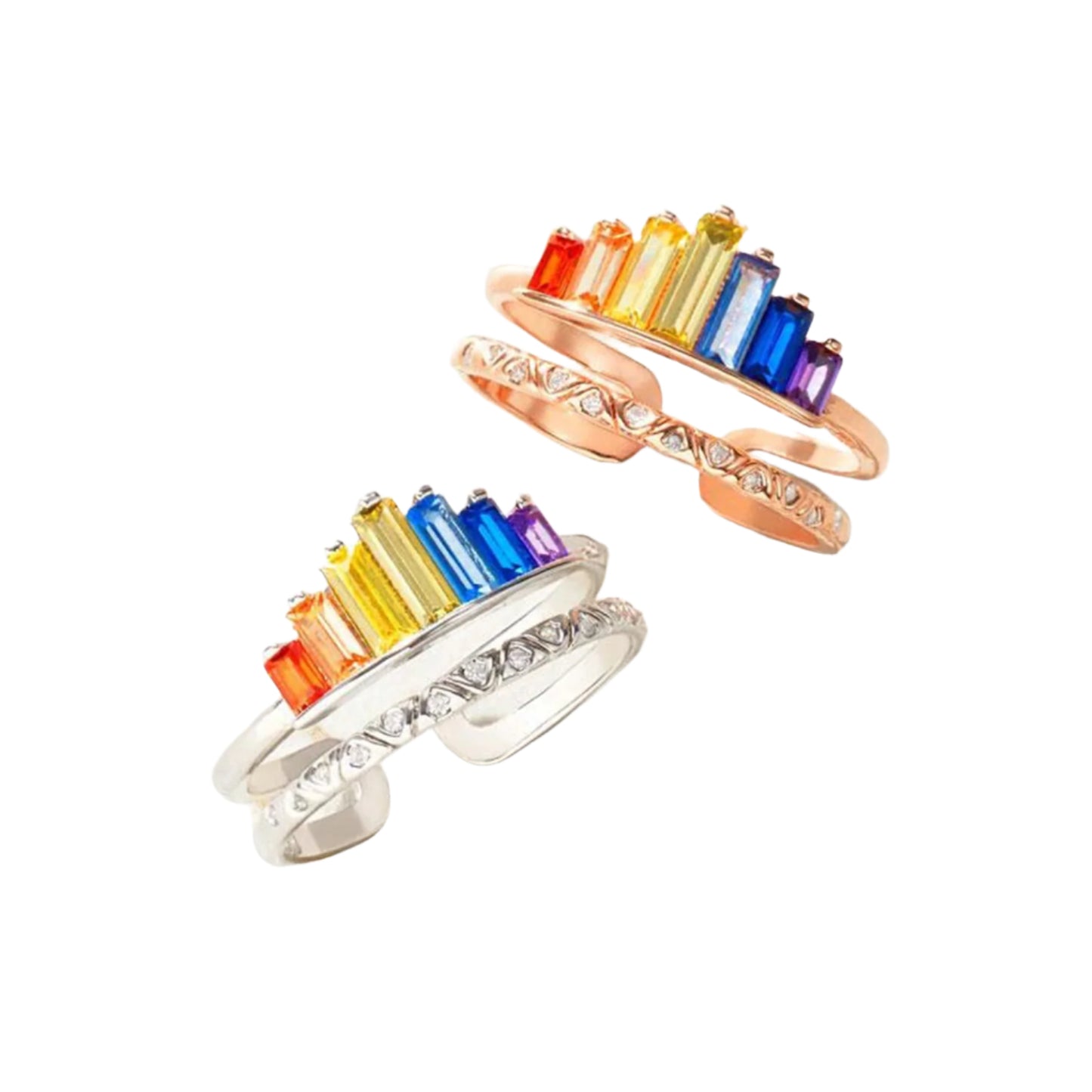 Rainbow Zircon 925 Sterling Silver Double-Layered Ring
