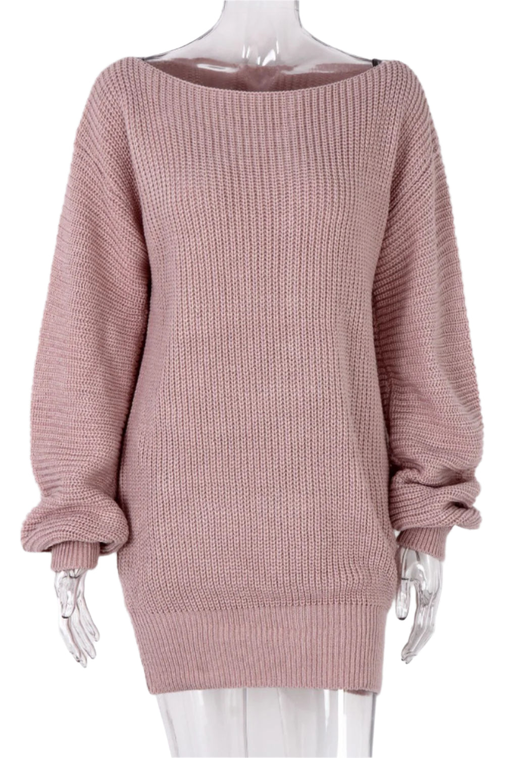 Boat Neck Long Sleeve Mini Sweater Dress