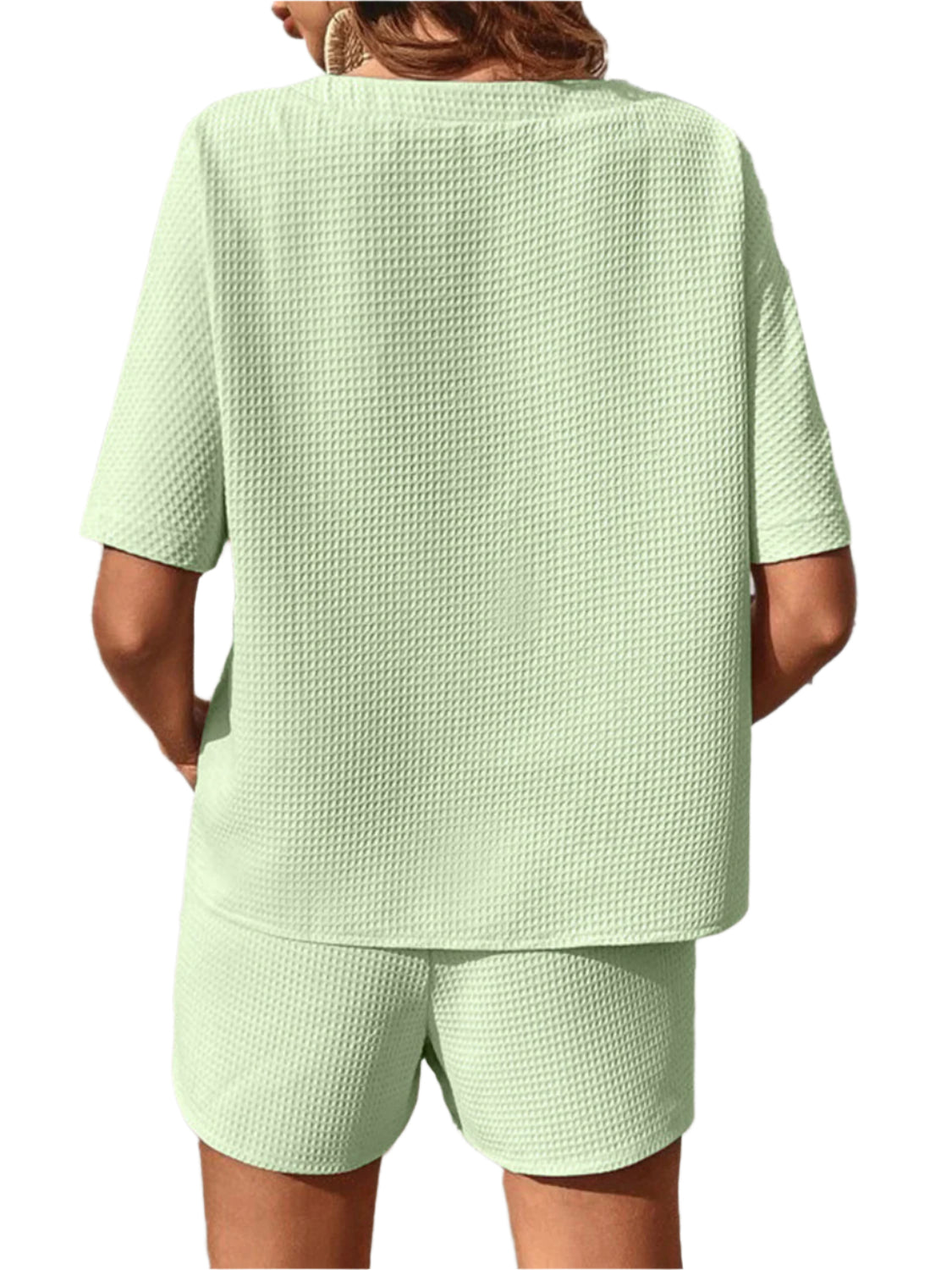 Waffle-Knit Half Sleeve Top and Shorts Set