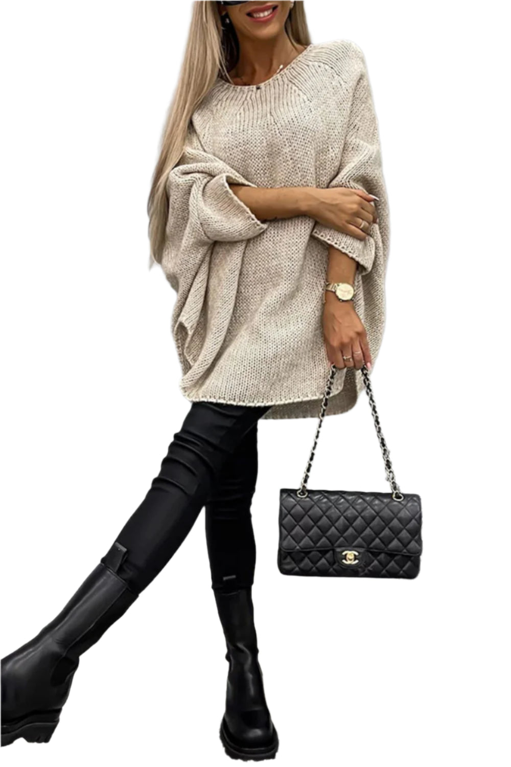 Round Neck Batwing Sleeve Sweater