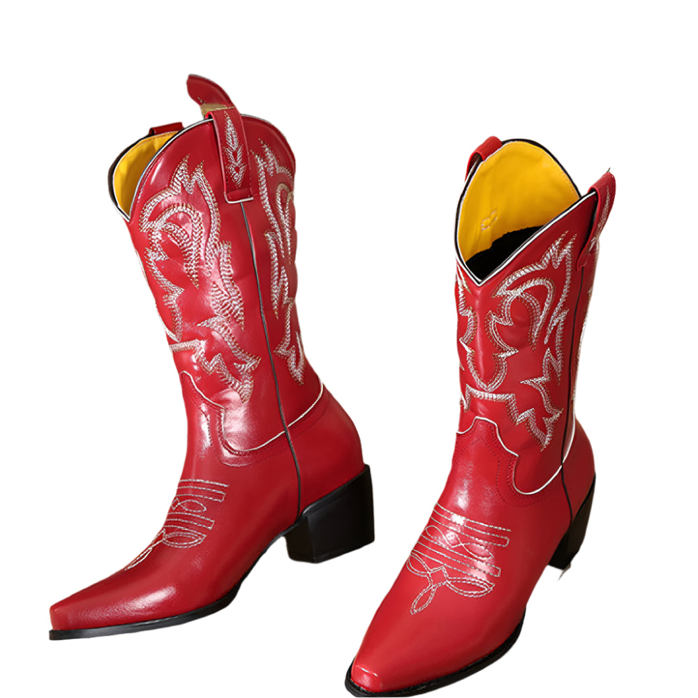 Embroidered PU Leather Western Cowboy Boot