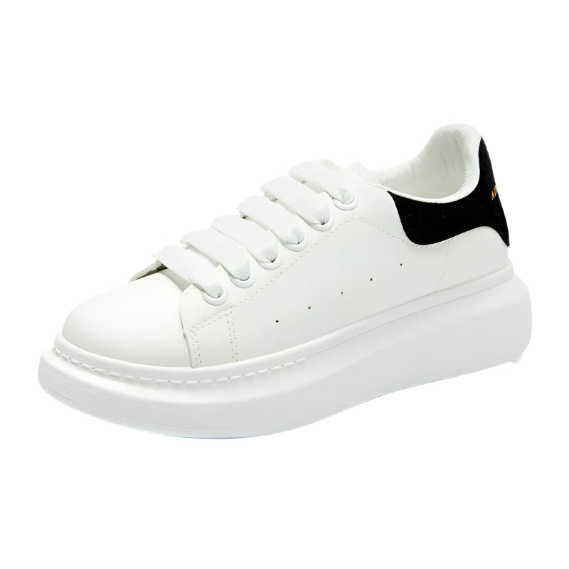 PU Leather Lace Up Round Toe Platform Sneakers