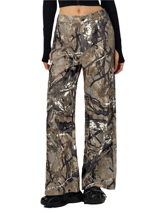 Paint Splatter Printed Wide Leg Cargo Pants