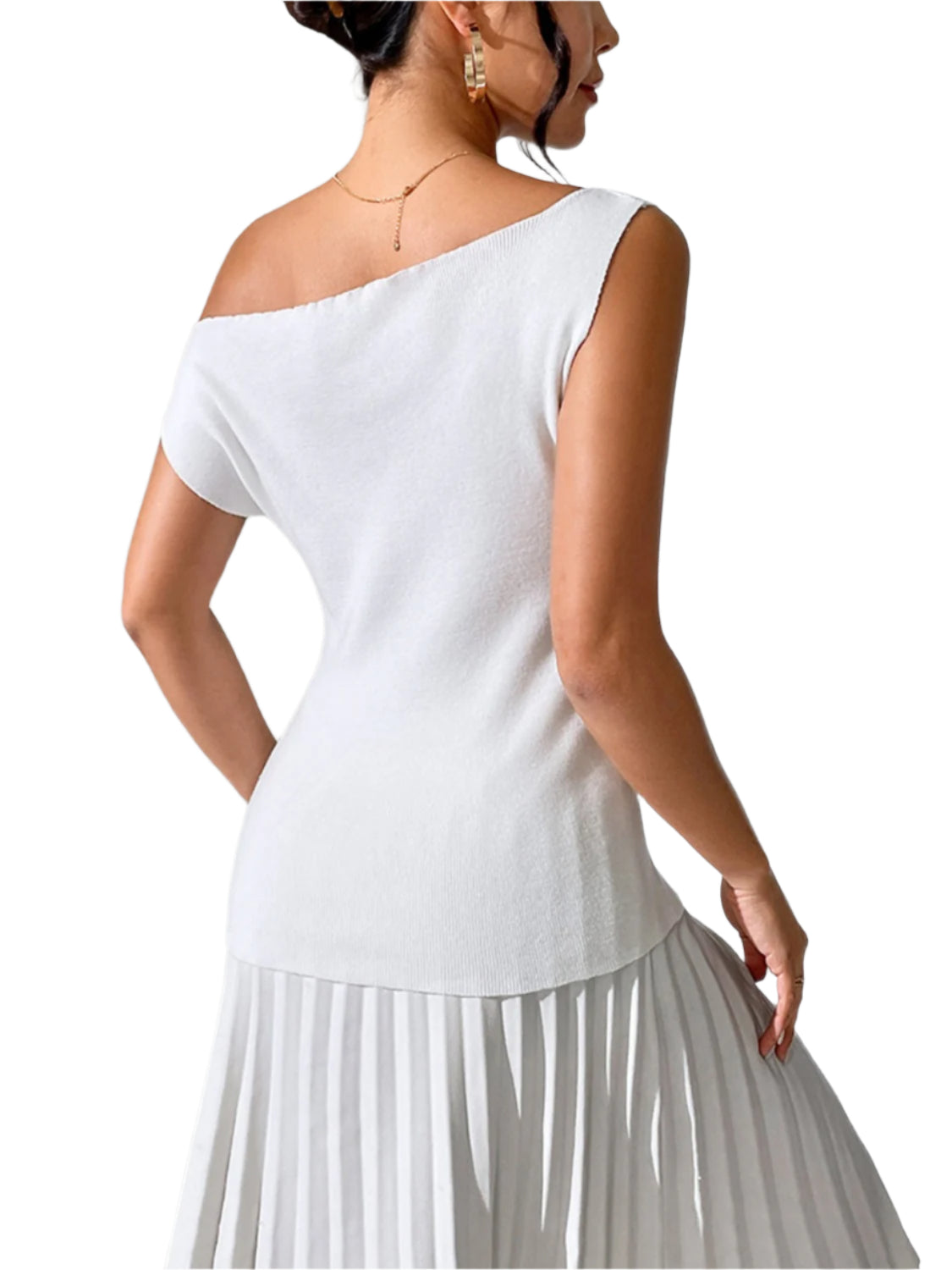 Single Shoulder Short Sleeve Knit Top