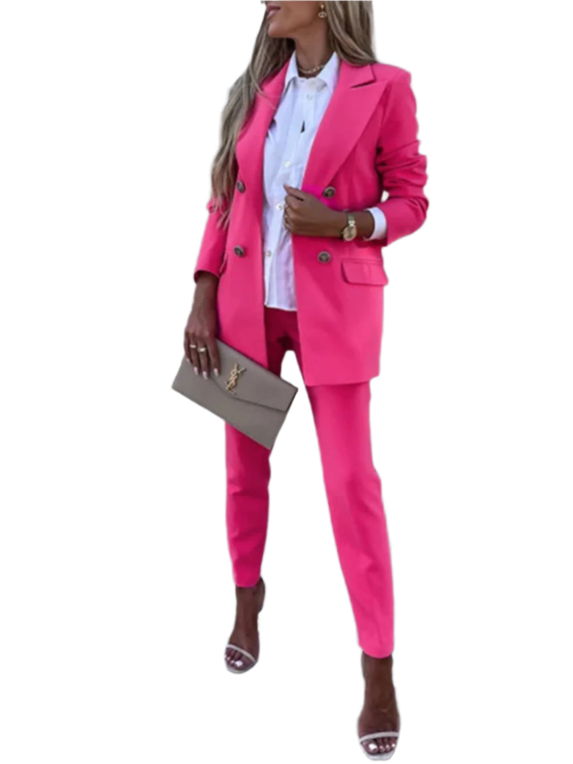 Lapel Collar Long Sleeve Blazer and Pants Set