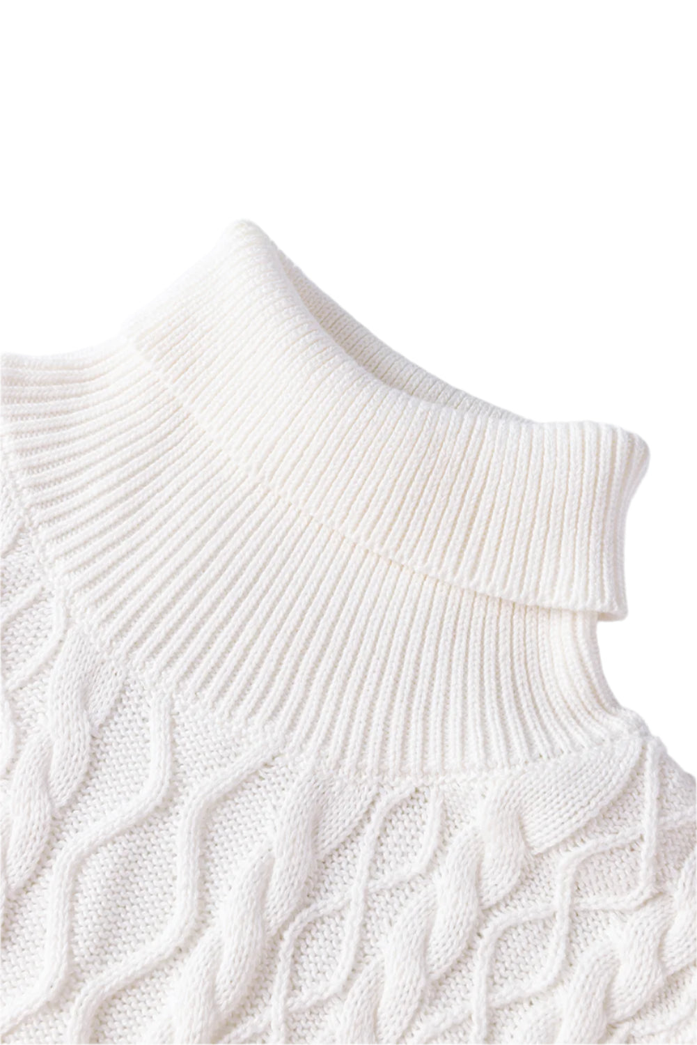 Cable-Knit Turtleneck Cap Sleeve Sweater