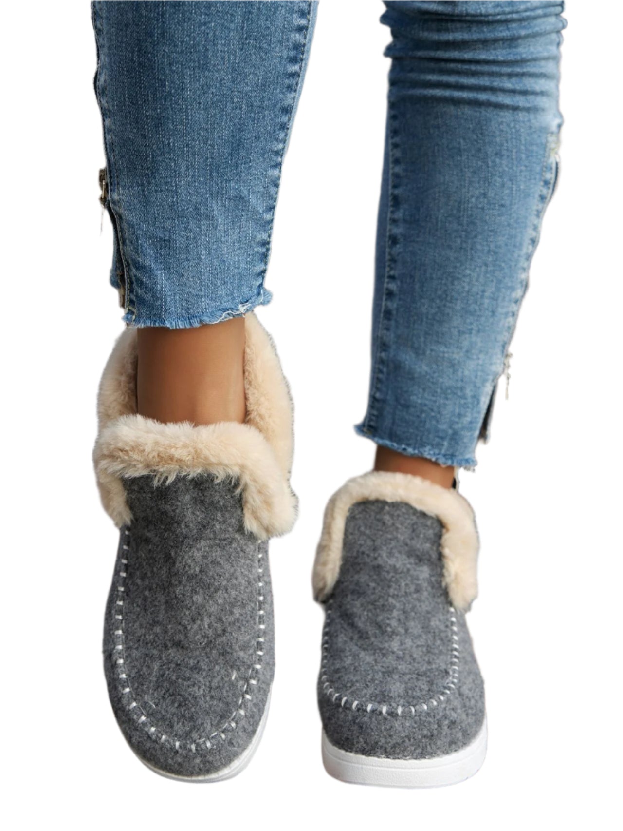 Furry Suede Round Toe Flat Sneakers