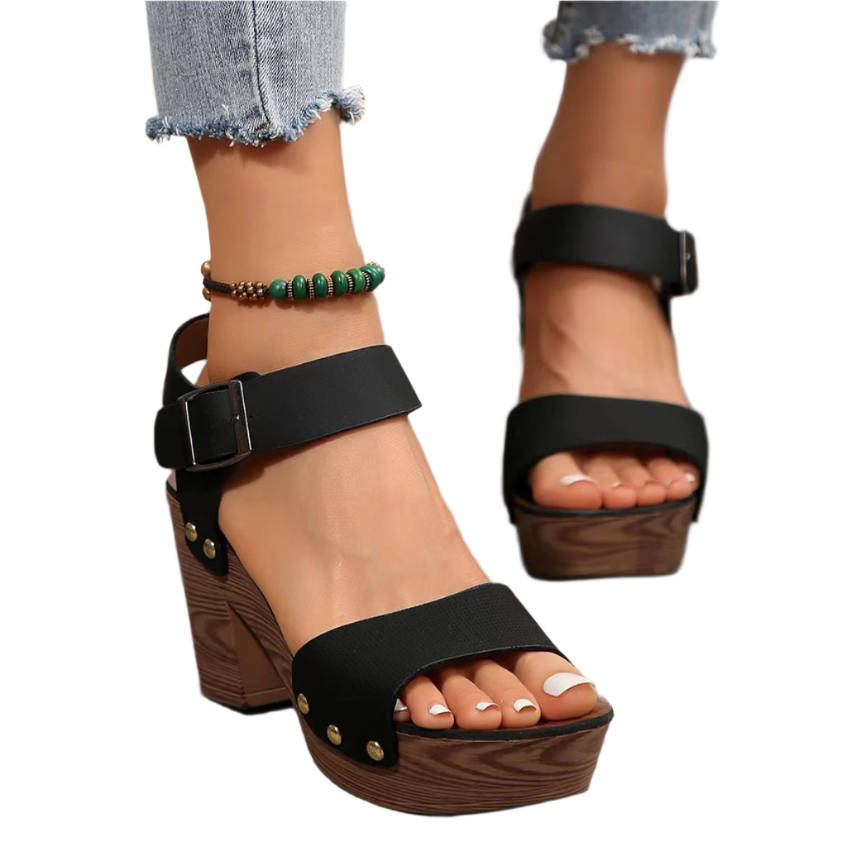 Peep Toe Block Heel Sandals