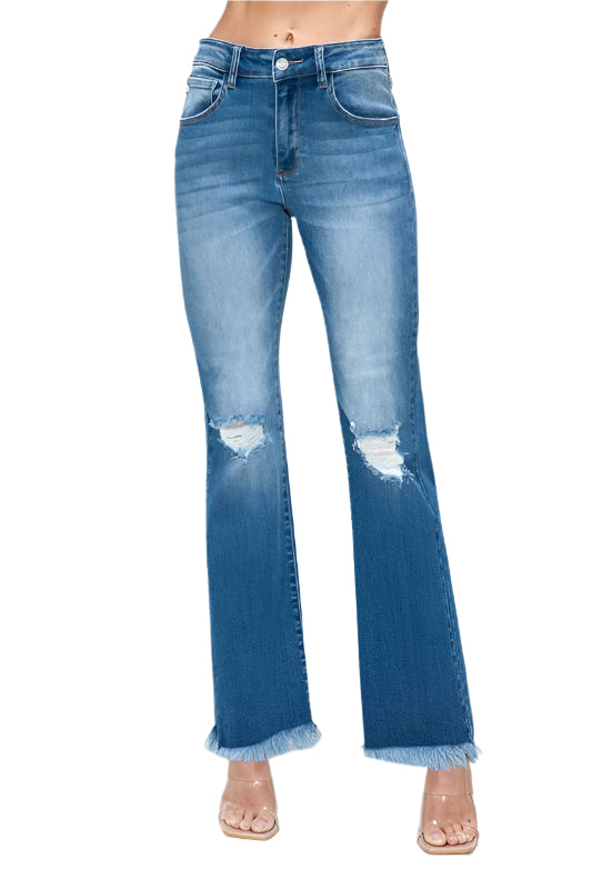 bytos Full Size Raw Hem Distressed High Rise Bootcut Jeans