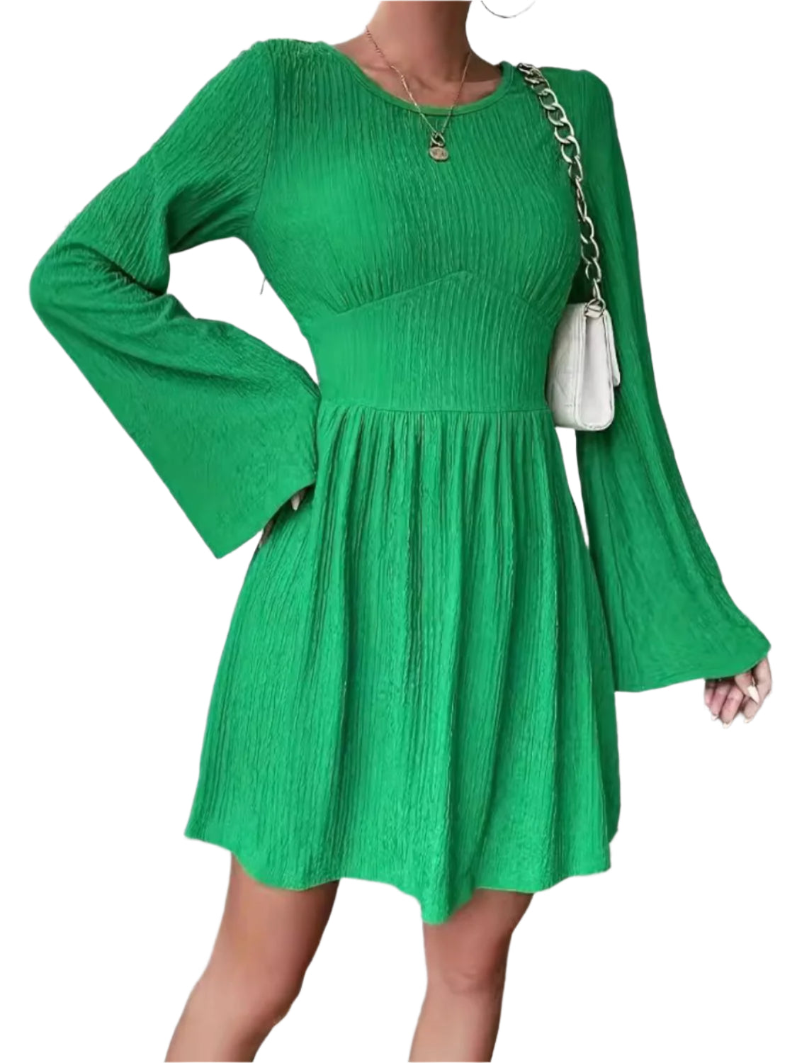 Round Neck Flare Sleeve Mini Dress