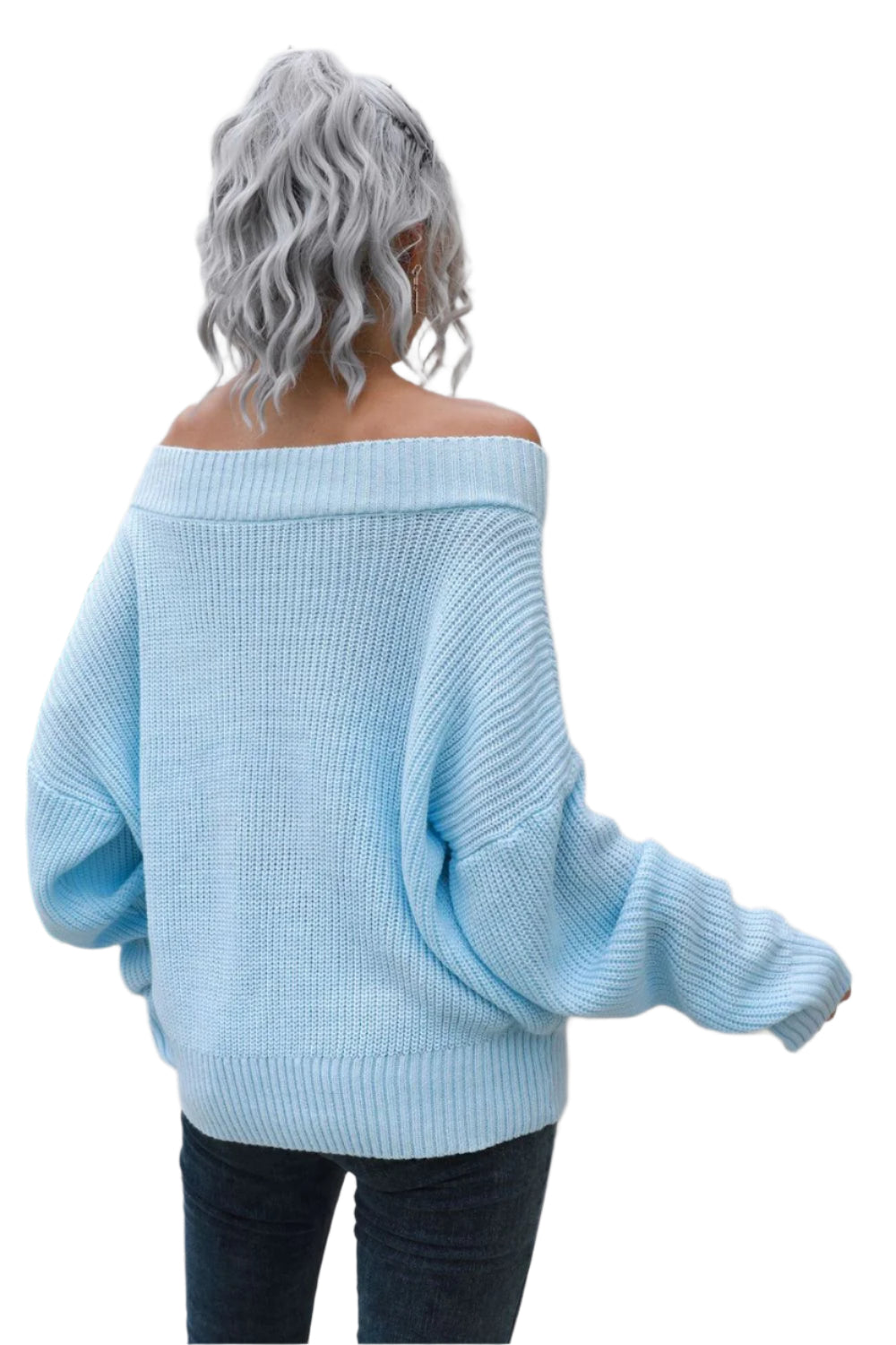 Off-Shoulder Ribbed Long Sleeve Pullover Sweater