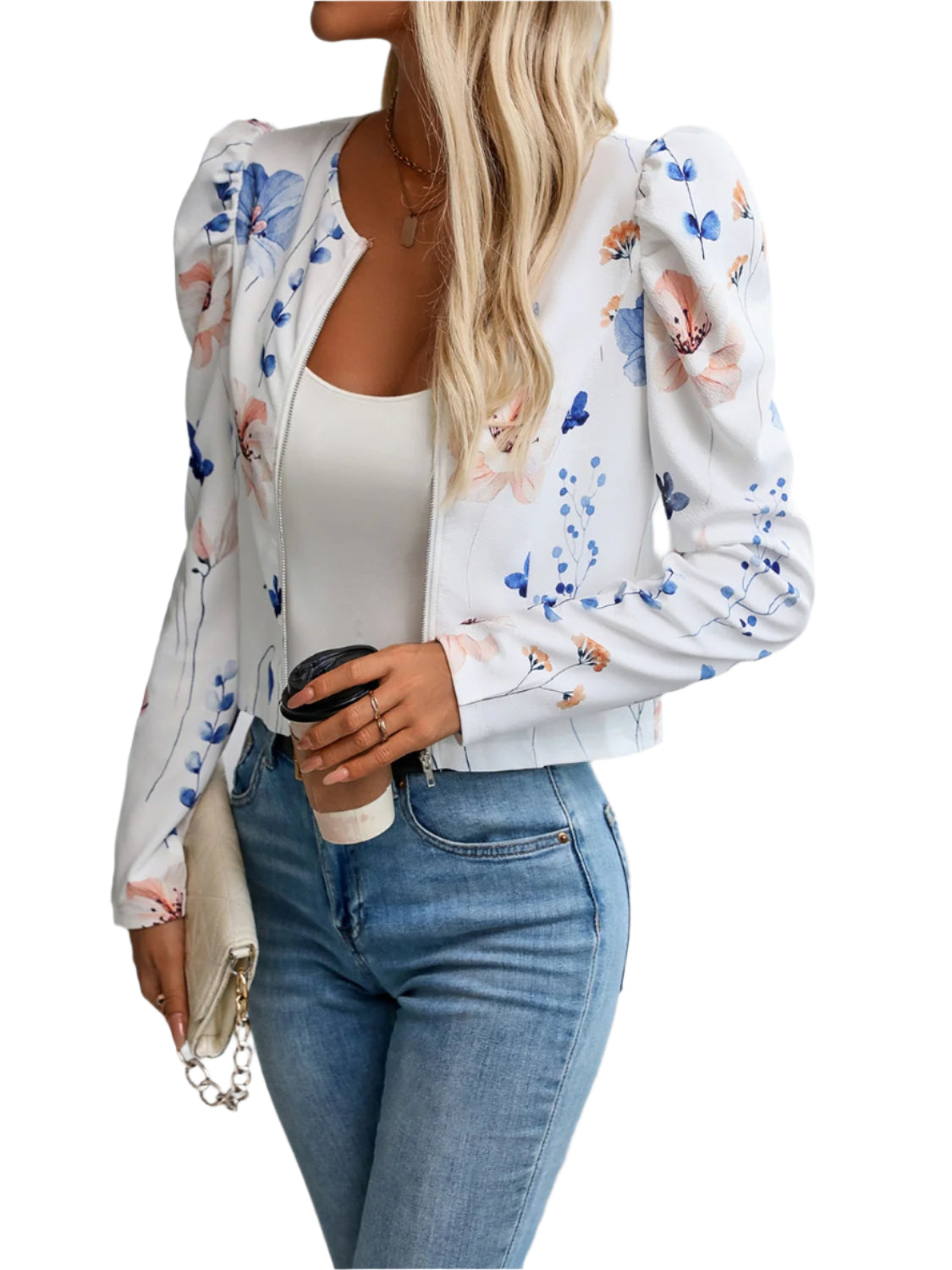 Printed Zip Up Long Sleeve Jacket