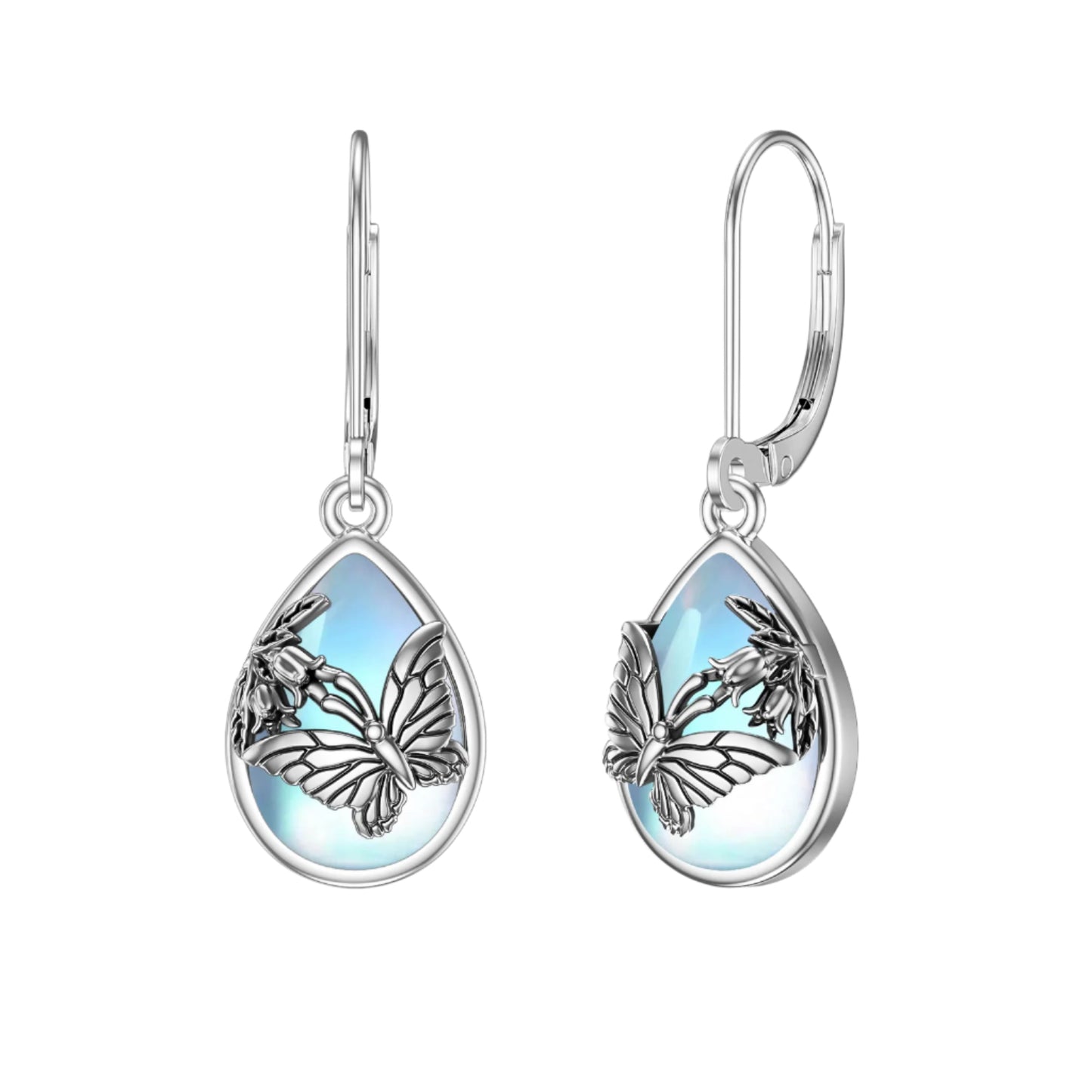 Moonstone Crystal 925 Sterling Silver Butterfly Earrings