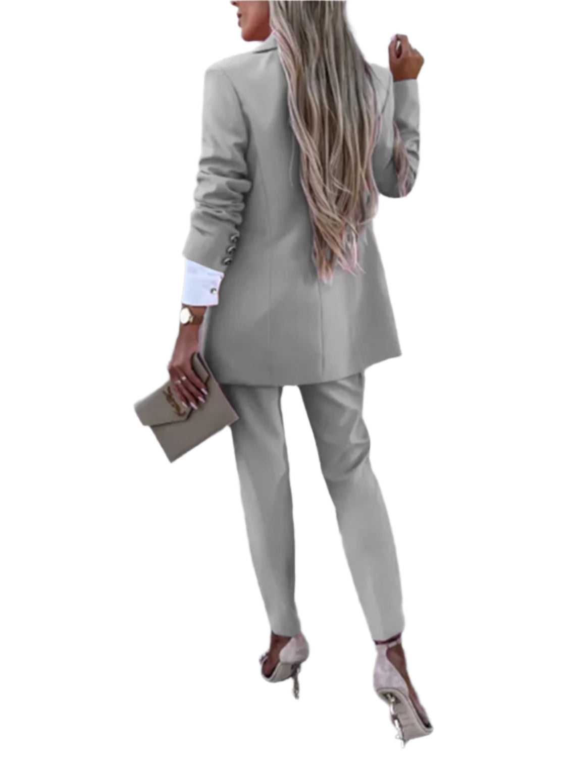 Lapel Collar Long Sleeve Blazer and Pants Set
