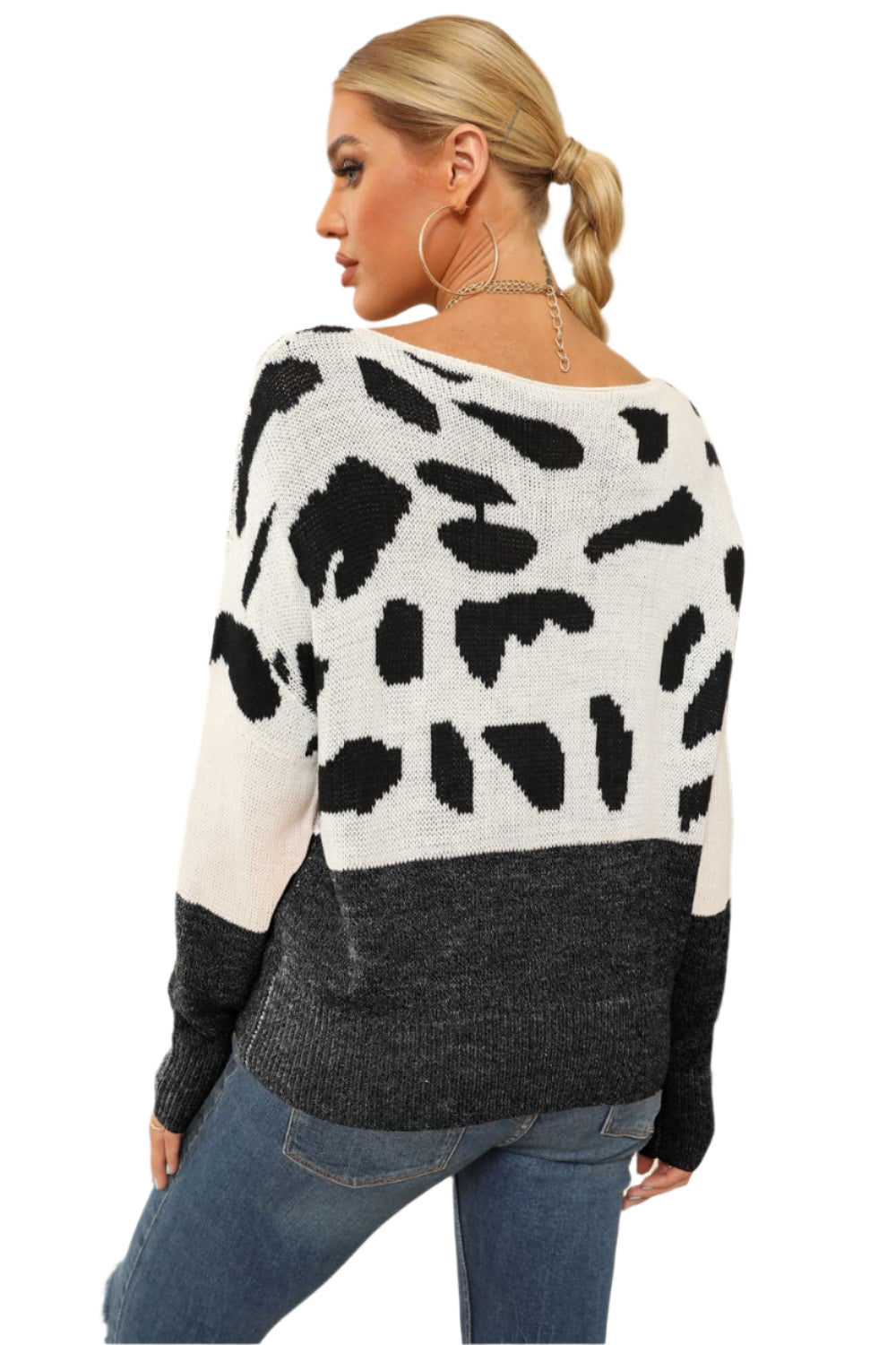 Full Size Two-Tone Boat Neck Sweater
