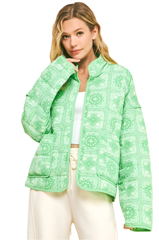 Davi & Dani Vintage Print Open Front Jacket with Pockets