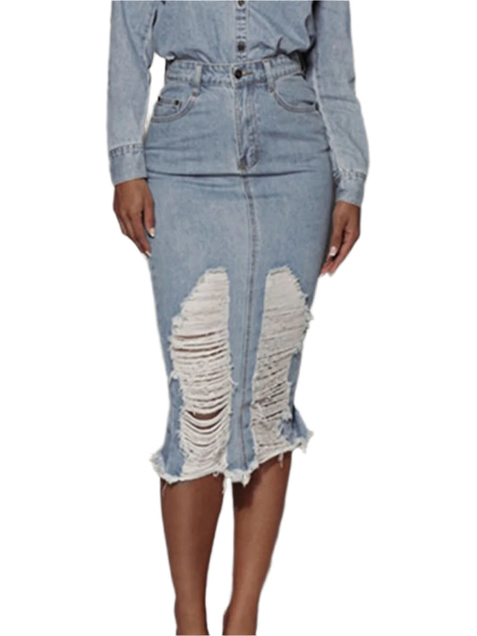 Distressed Slit Denim Skirt