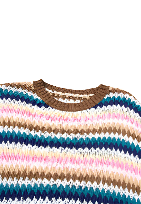 Contrast Round Neck Short Sleeve Sweater